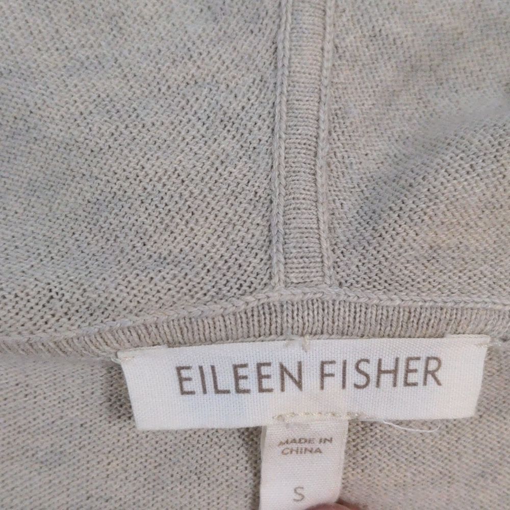 Eileen Fisher Deep V-neck Hooded Sweater Cashmere Blend, Pale Beige, Small/M - Picture 5 of 8